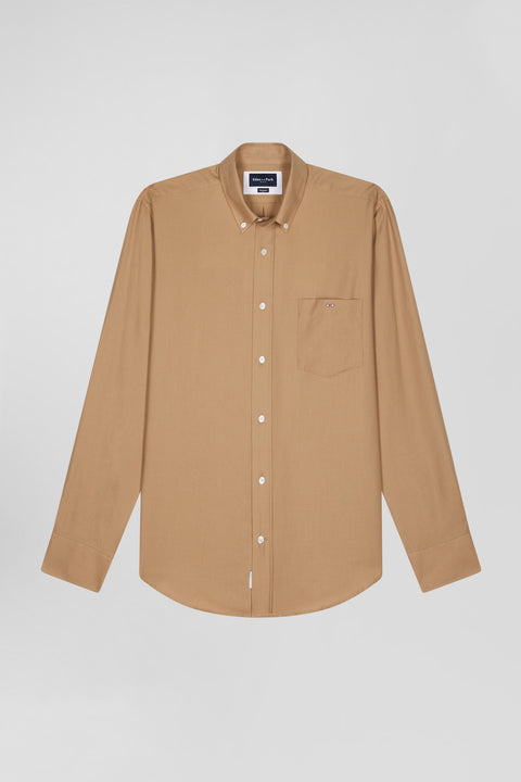 Regular camel cotton and cashmere twill shirt - Image 2