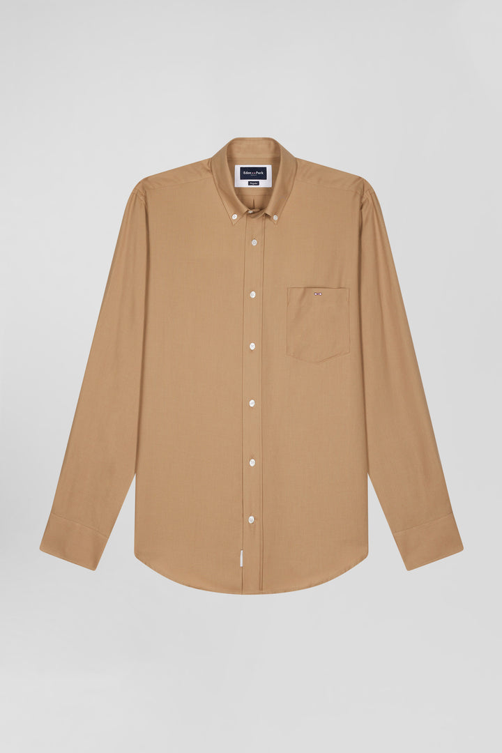 Chemise en twill de coton et cachemire camel coupe Regular