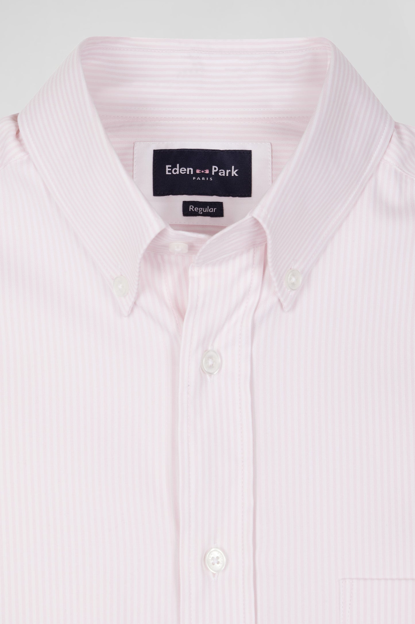 Regular pink cotton poplin shirt with baton stripes