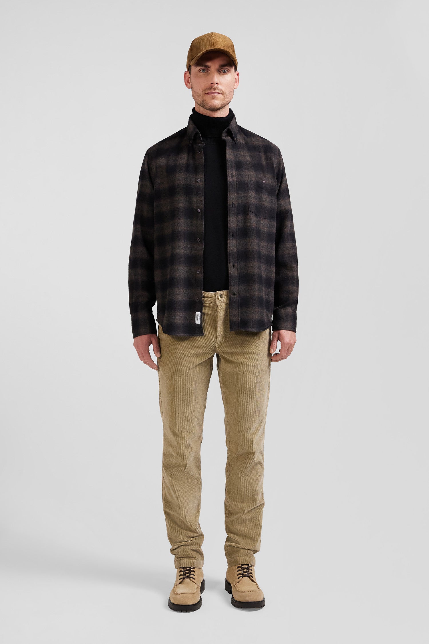 Regular black coton flannel checked shirt