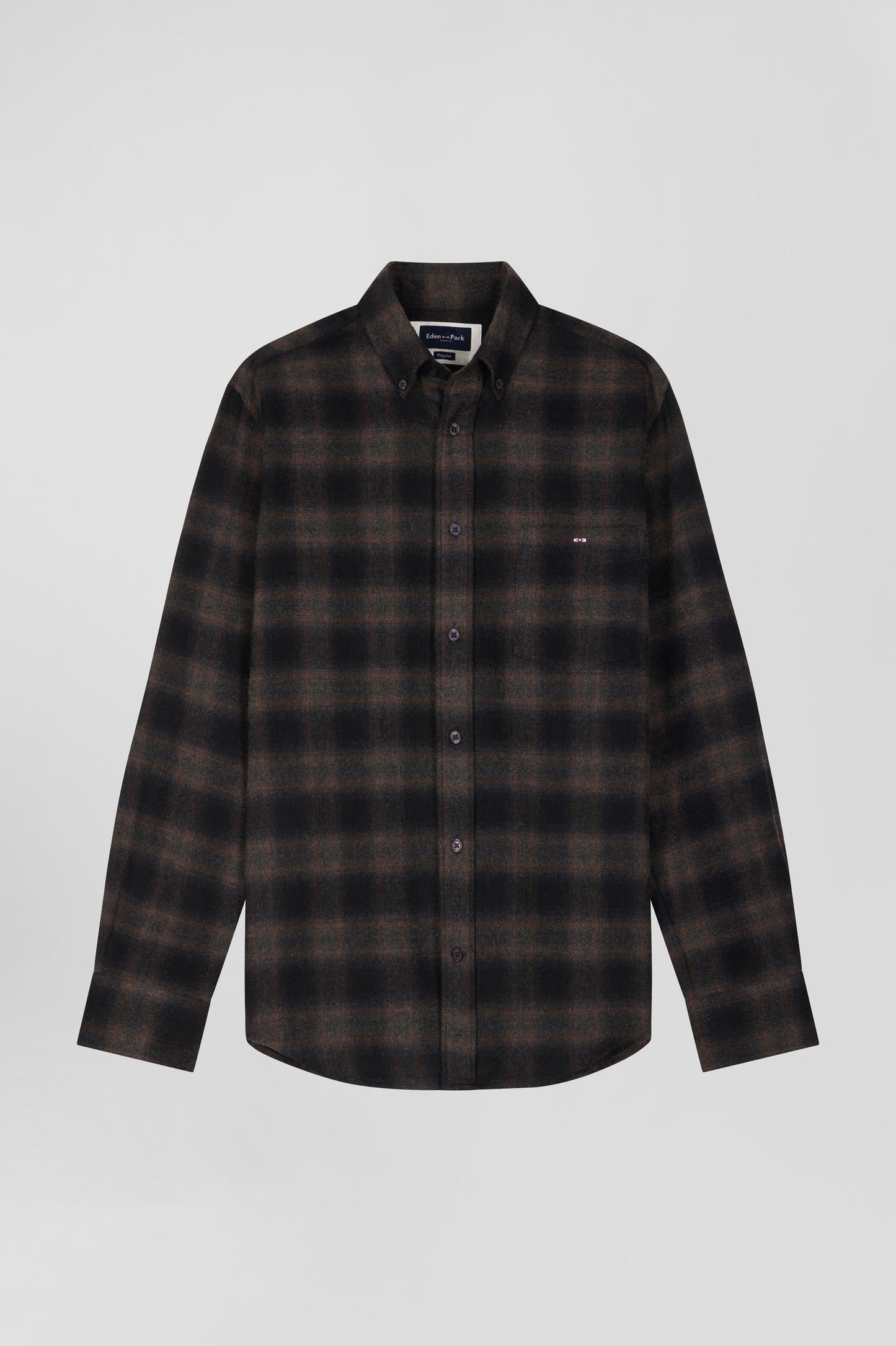 Regular black coton flannel checked shirt