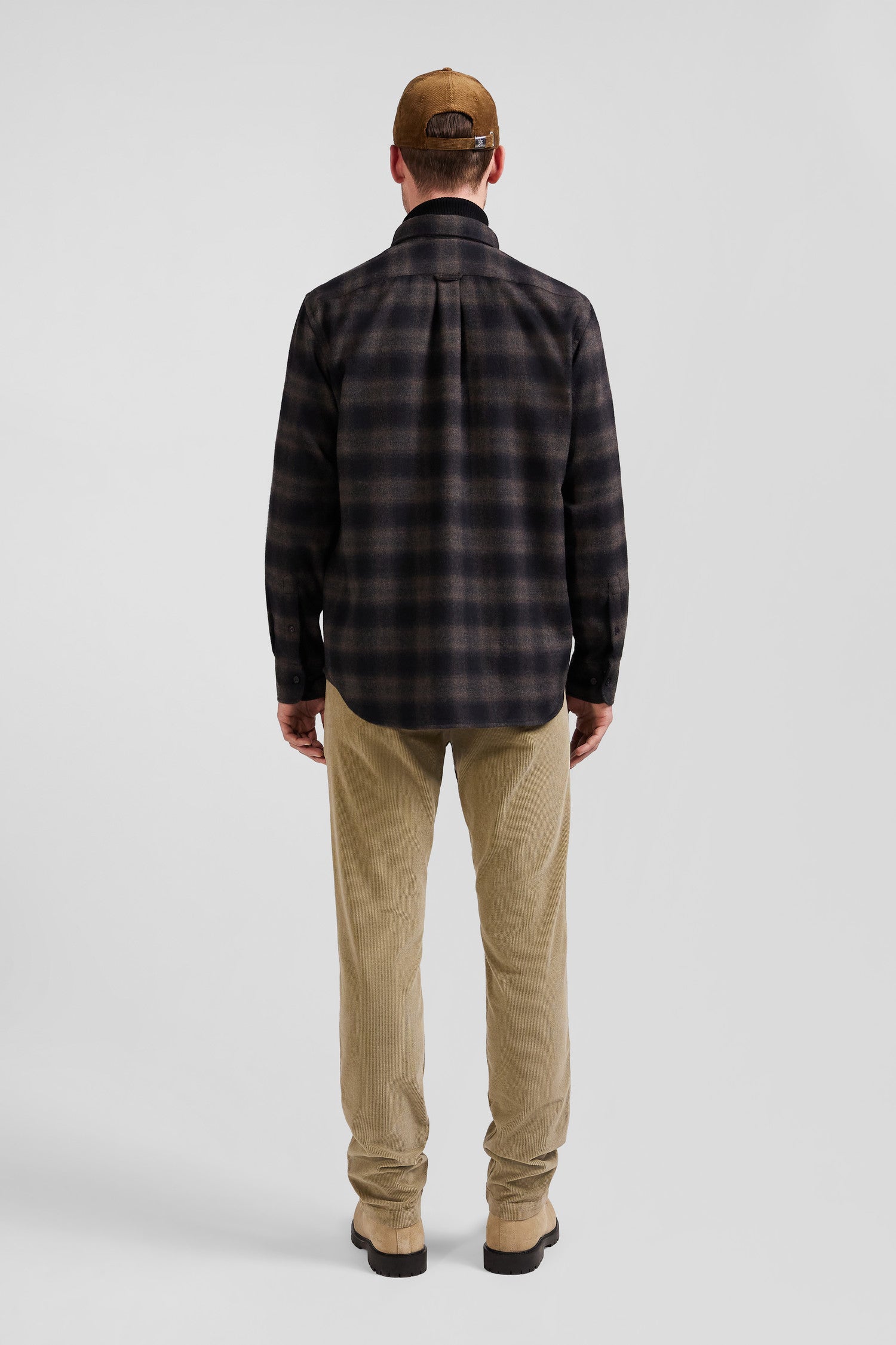 Regular black coton flannel checked shirt