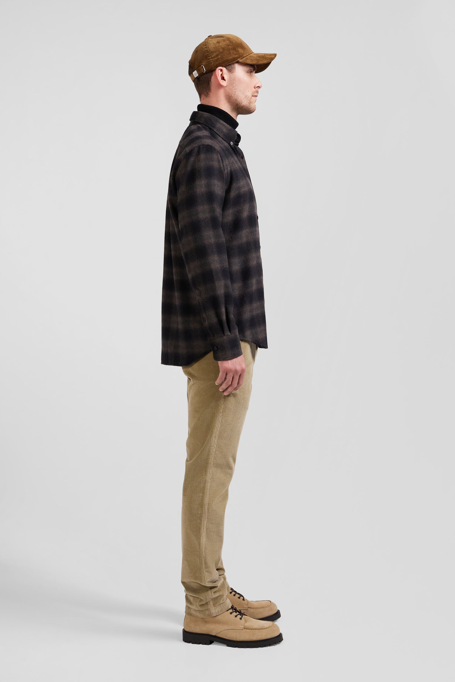 Regular black coton flannel checked shirt