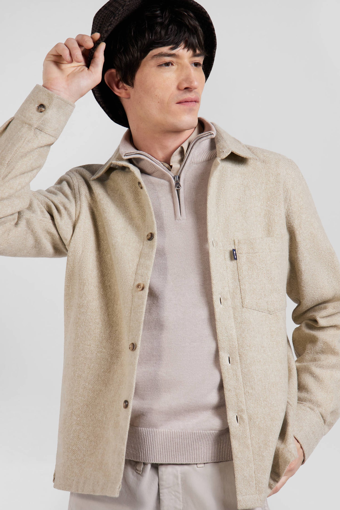 Beige mixed cotton shirt
