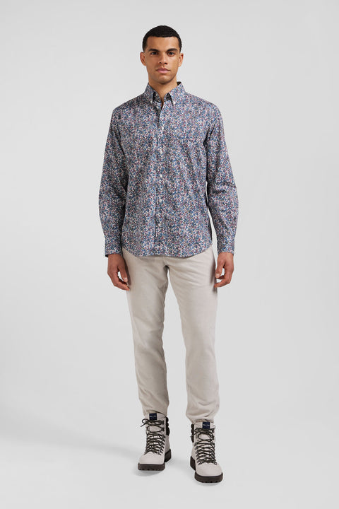 Regular blue floral print cotton poplin shirt - Image 1