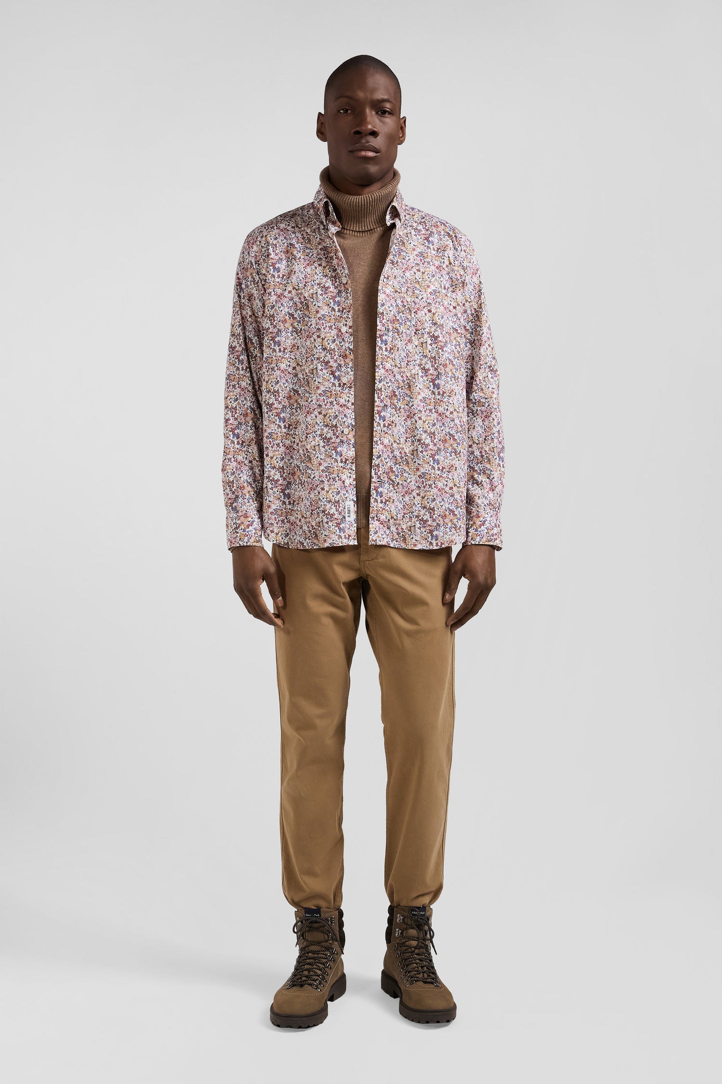 Cotton shirt with beige microprint, regular fit