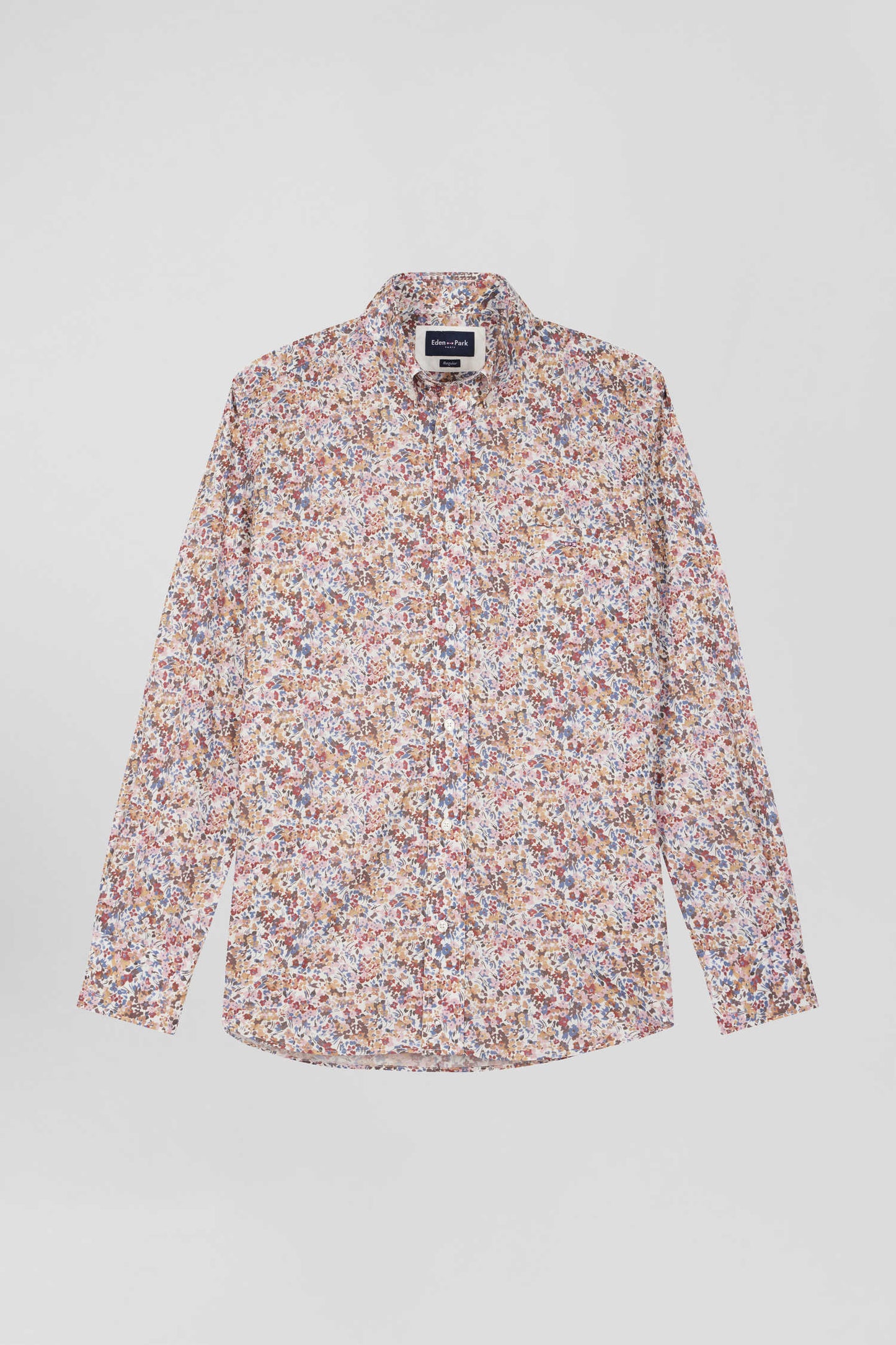 Cotton shirt with beige microprint, regular fit