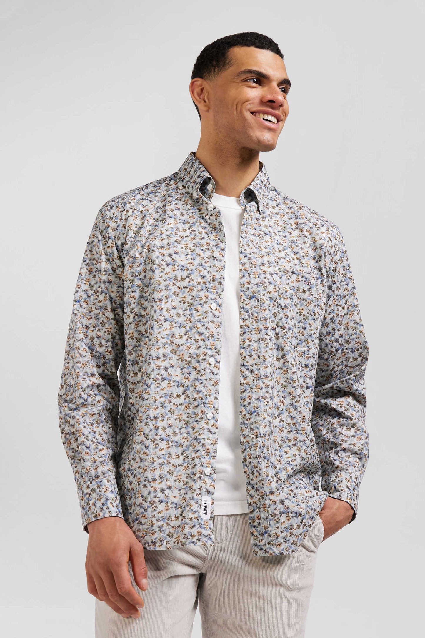 Green microprint cotton shirt Regular fit