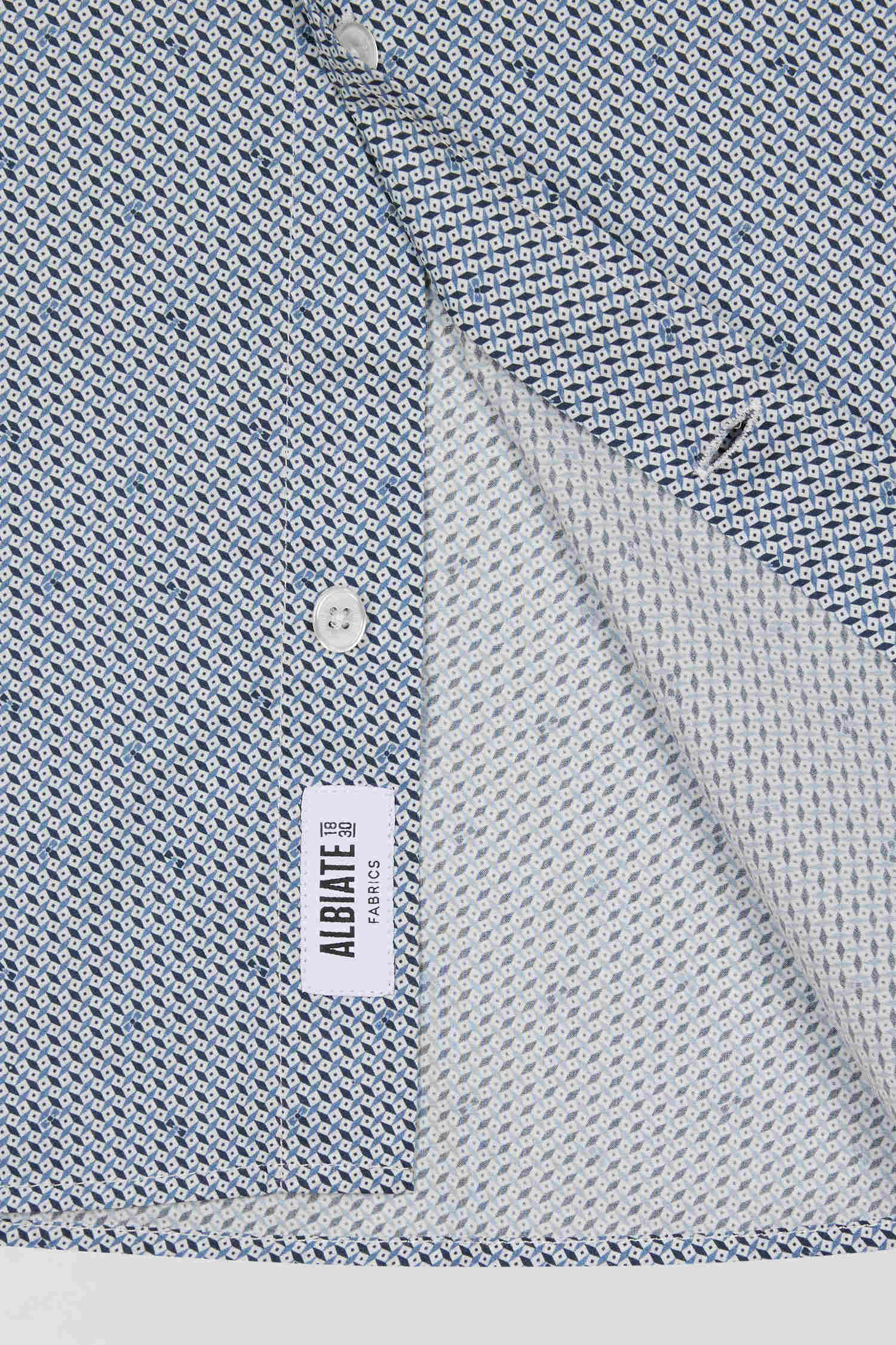 Chemise en coton à micro-motifs bleu ciel coupe Slim