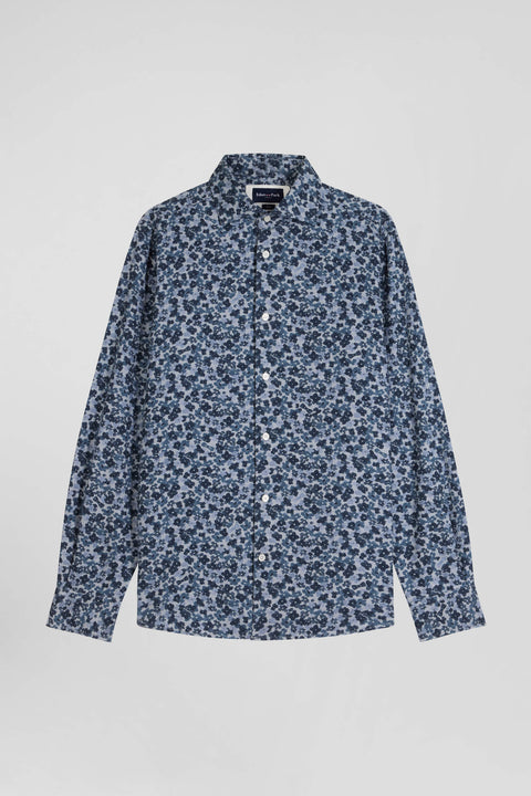 Slim-fit shirt in grey cotton poplin microprinted with flowers - Image 2