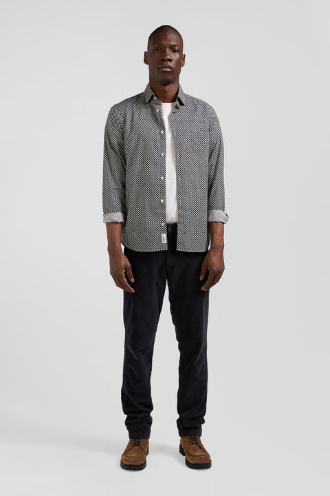 Slim fit grey cotton poplin shirt with graphic print - Image 1