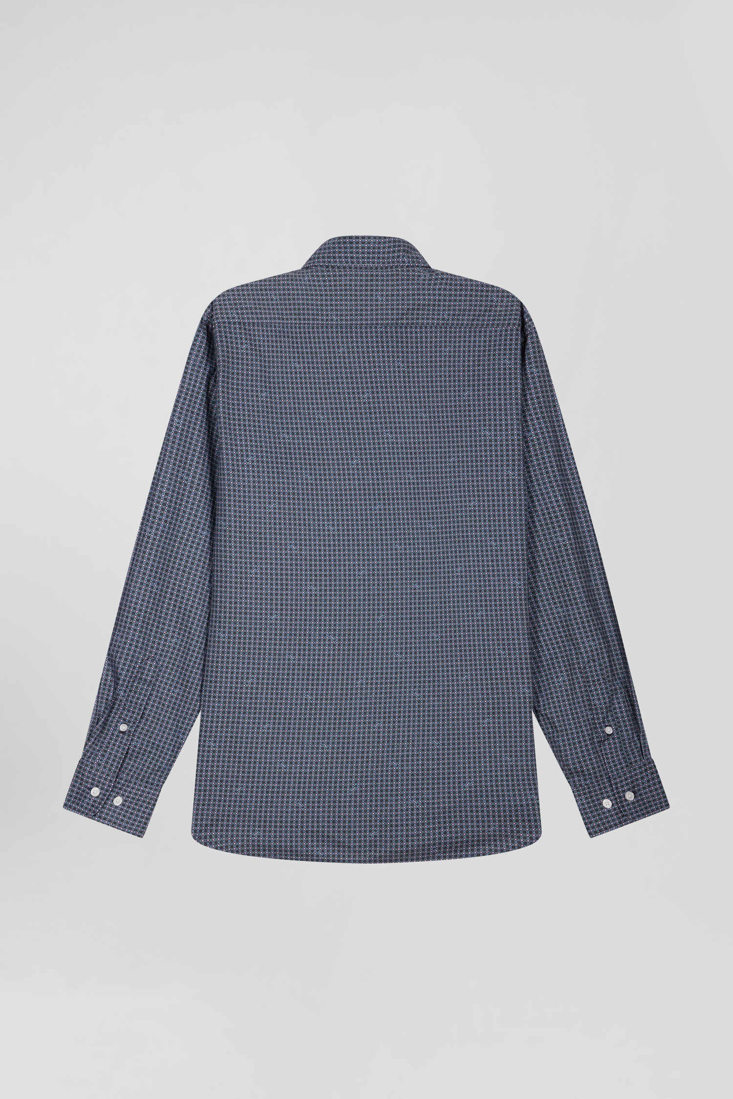 Slim navy blue micro checked cotton shirt