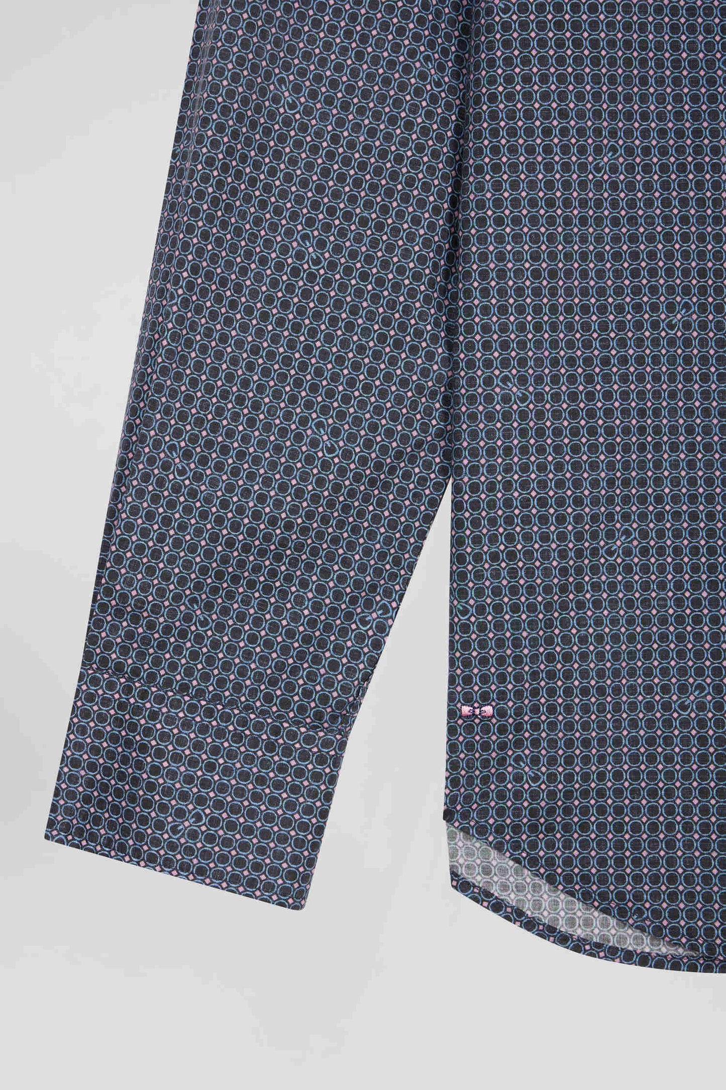 Slim navy blue micro checked cotton shirt