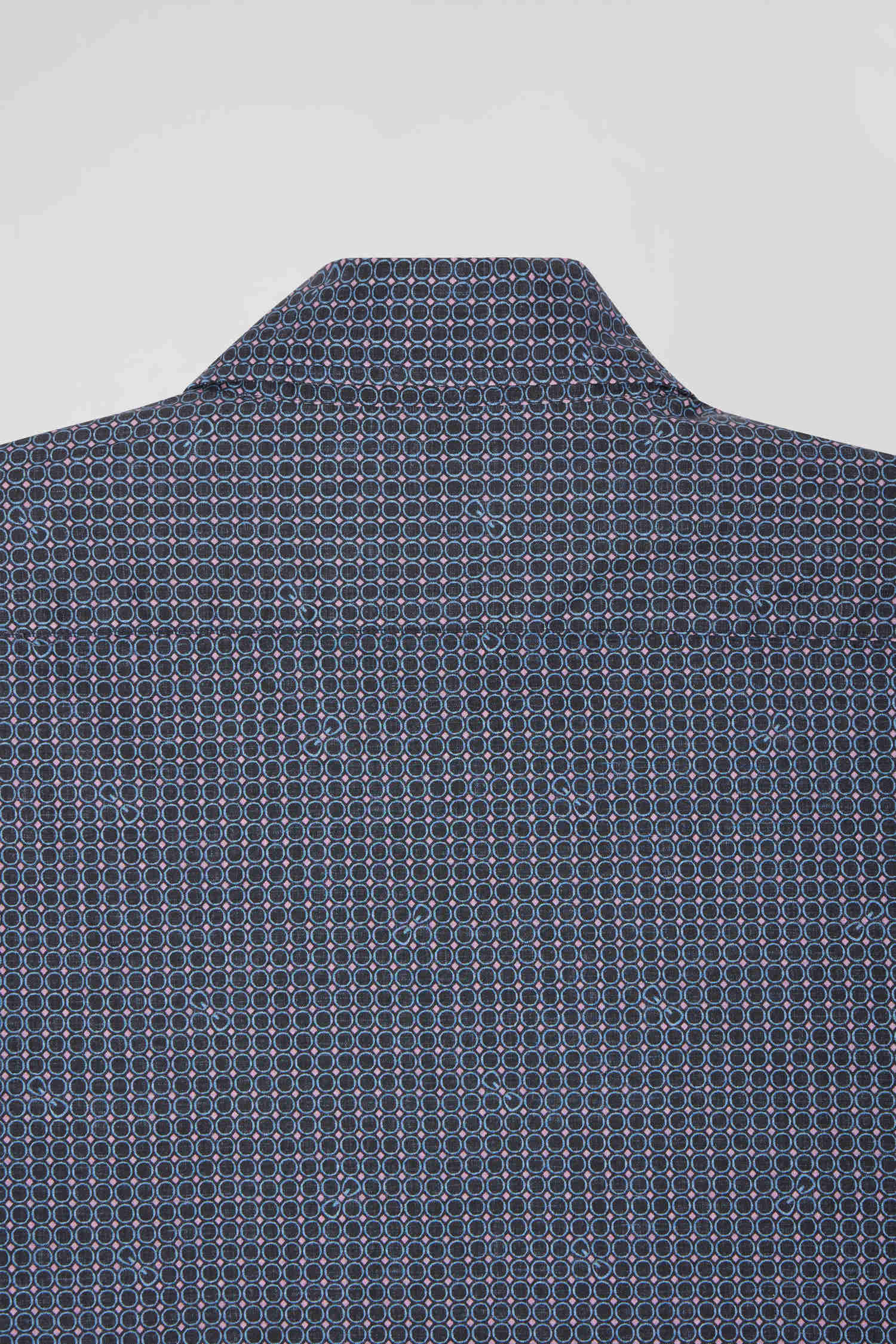 Slim navy blue micro checked cotton shirt