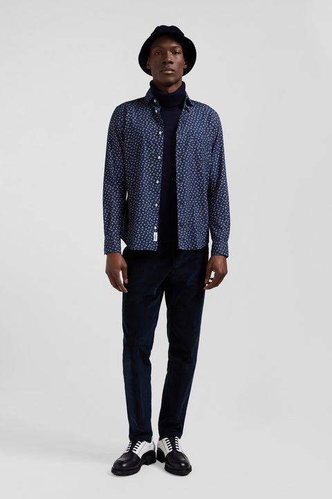 Slim dark blue cotton shirt - Image 1