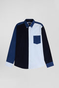 Regular navy blue tricolour cotton shirt