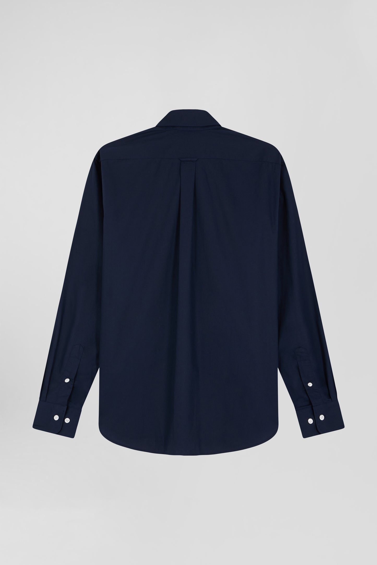 Regular plain navy blue cotton poplin shirt