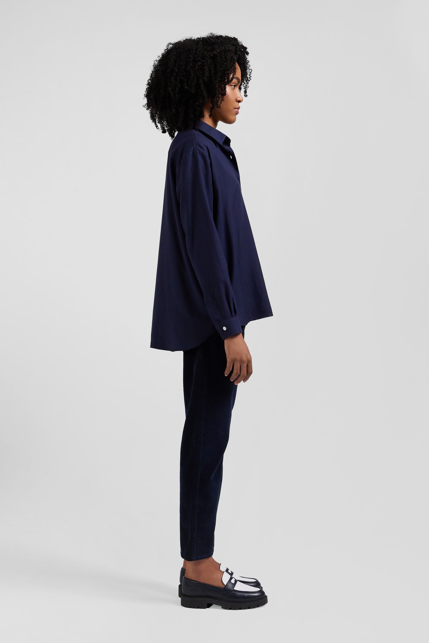 Chemise en coton et cachemire indigo coupe Oversized