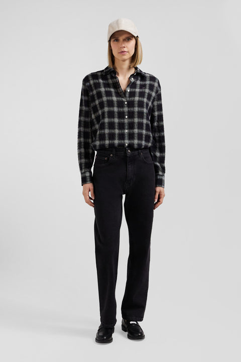 Relax black checked wool and cotton shirt - Image 1