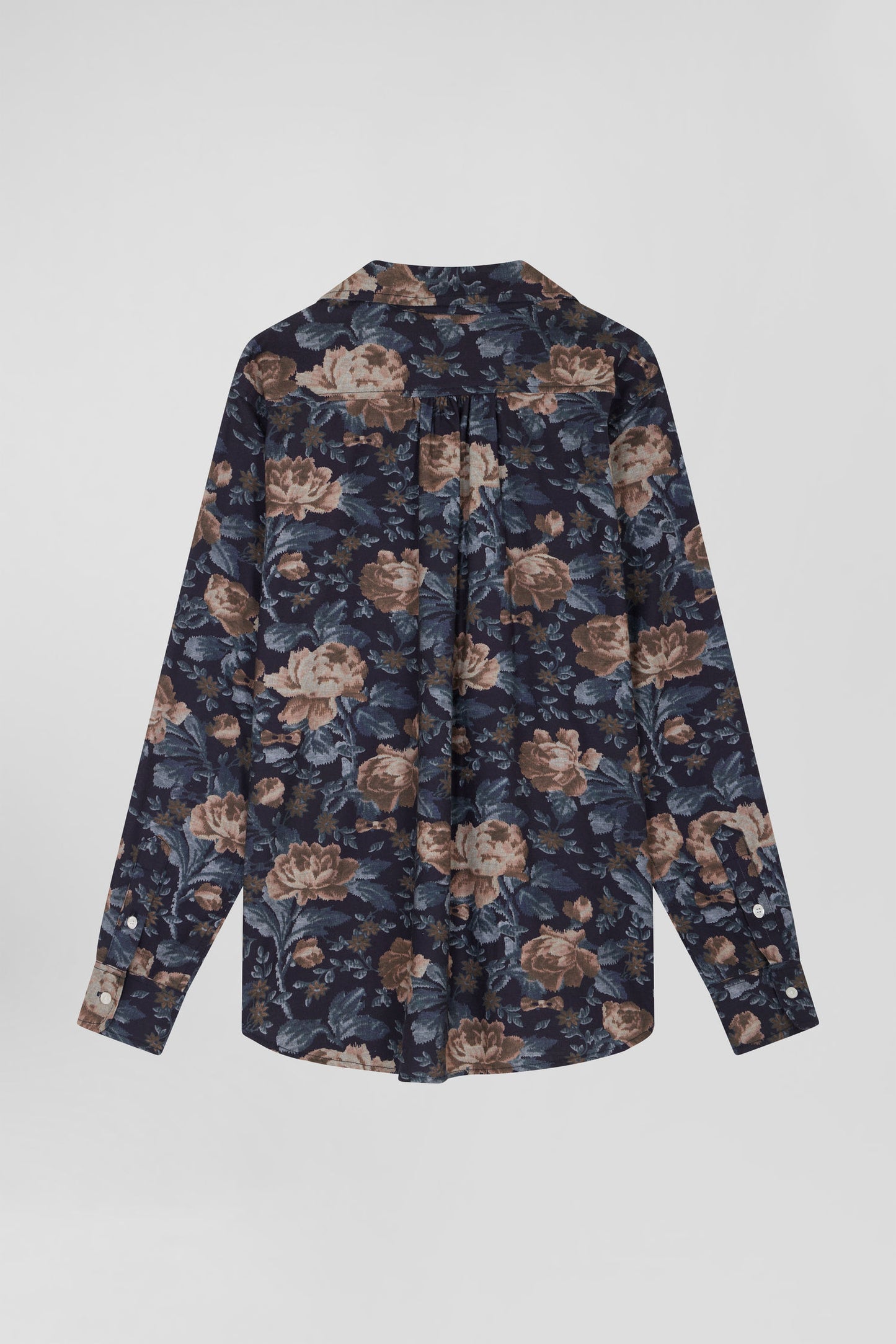 Relax navy blue floral print cotton flannel shirt