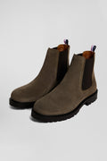 Chunky sole grey leather Chelsea boots