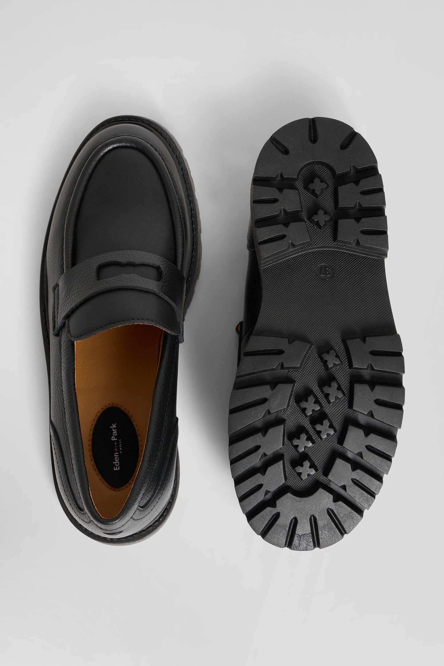 Black leather loafers