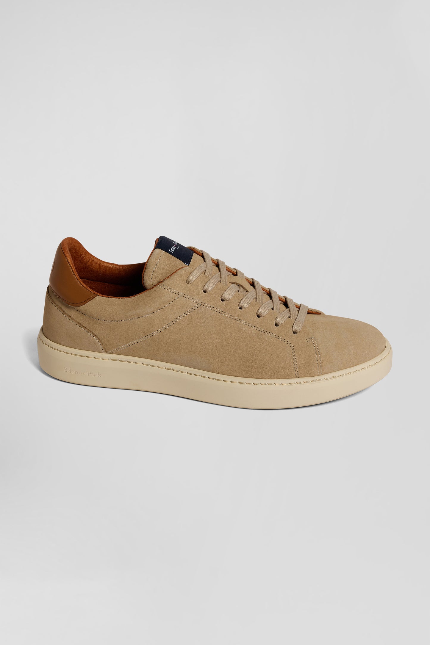 Khaki grained leather low-top sneakers