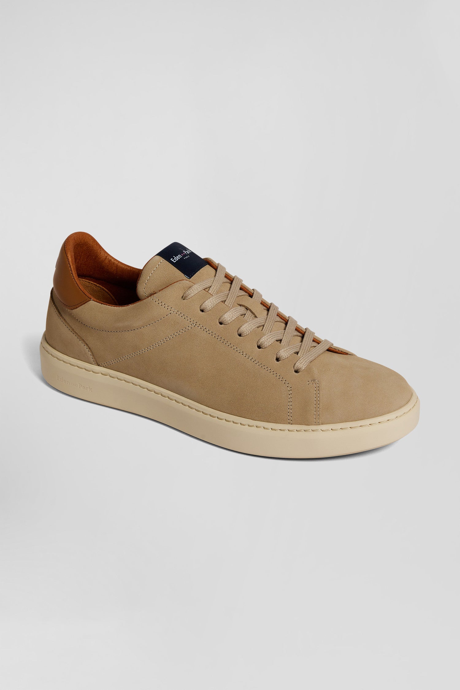 Khaki grained leather low-top sneakers