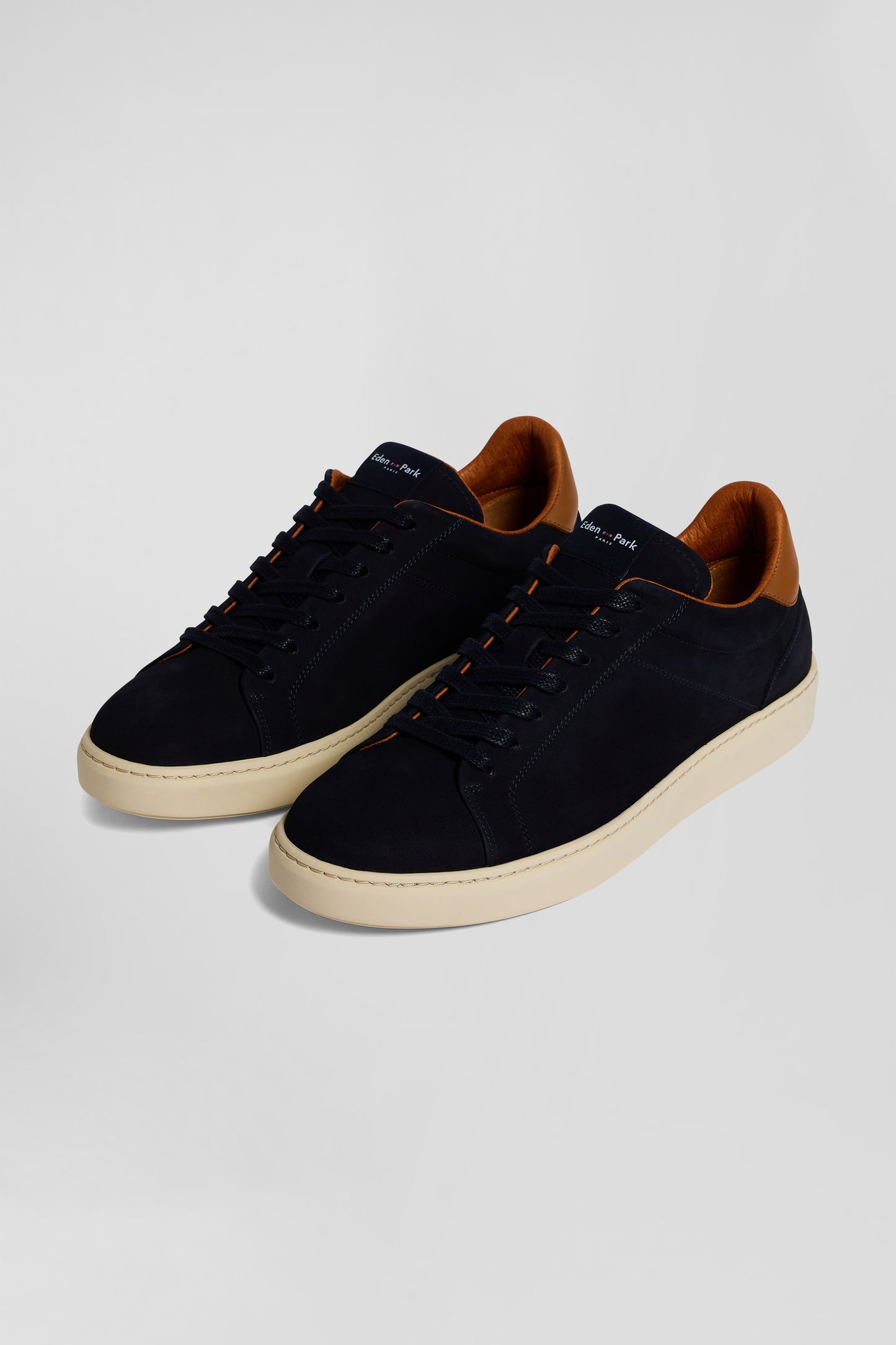 Navy blue grained leather low-top sneakers