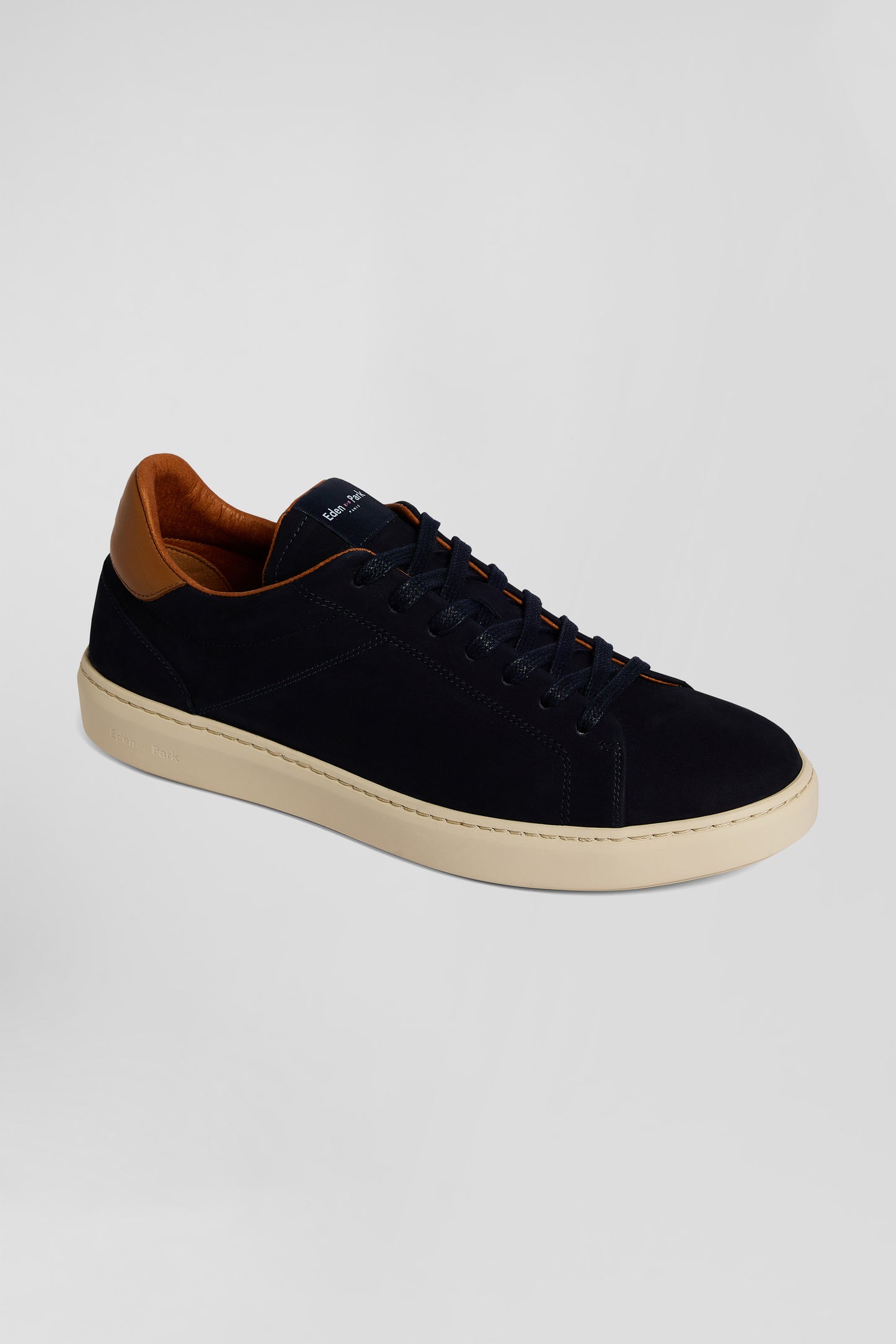 Navy blue grained leather low-top sneakers