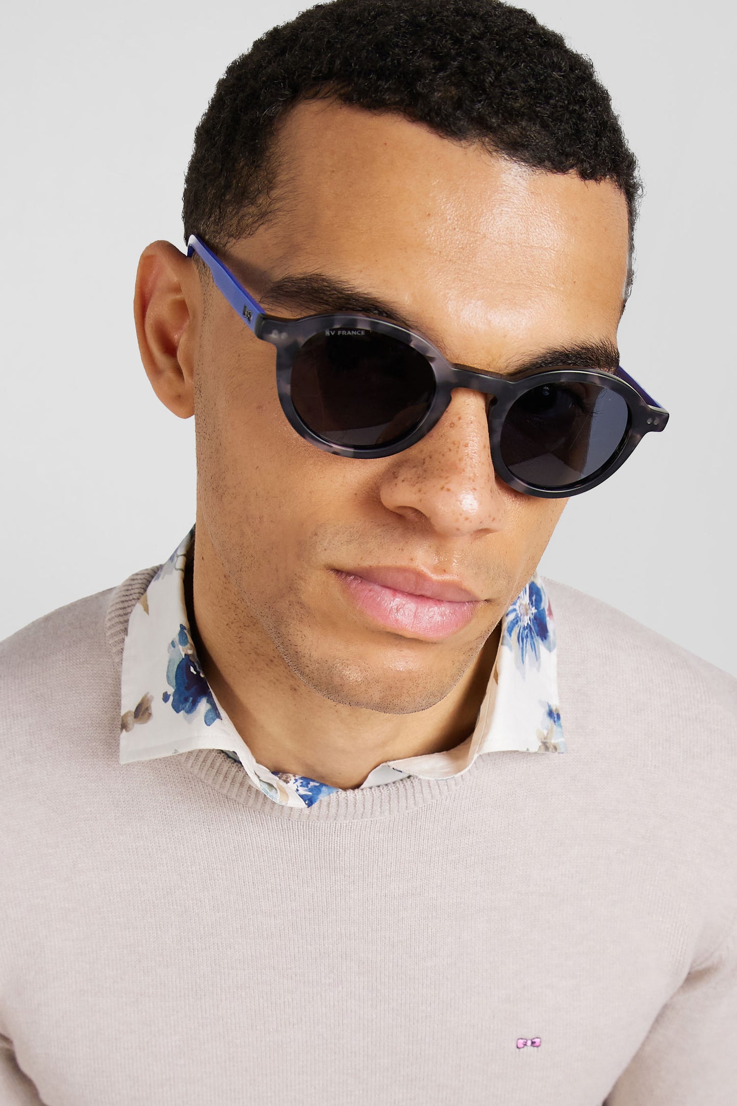 XV de France grey round acetate tortoiseshell sunglasses