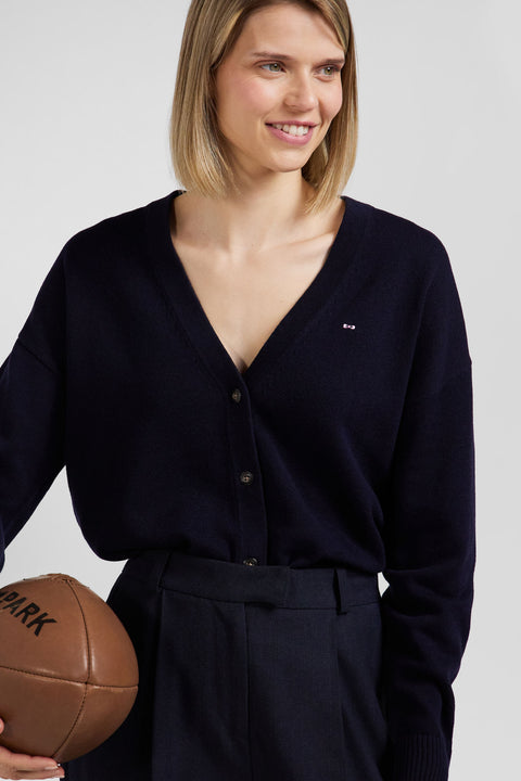 Relax navy blue blended wool and cotton cardigan - Image 3