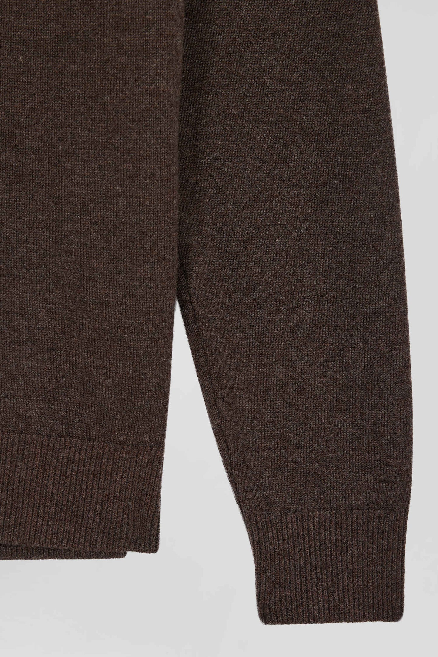 Regular brown plain wool and cotton zipped cardigan