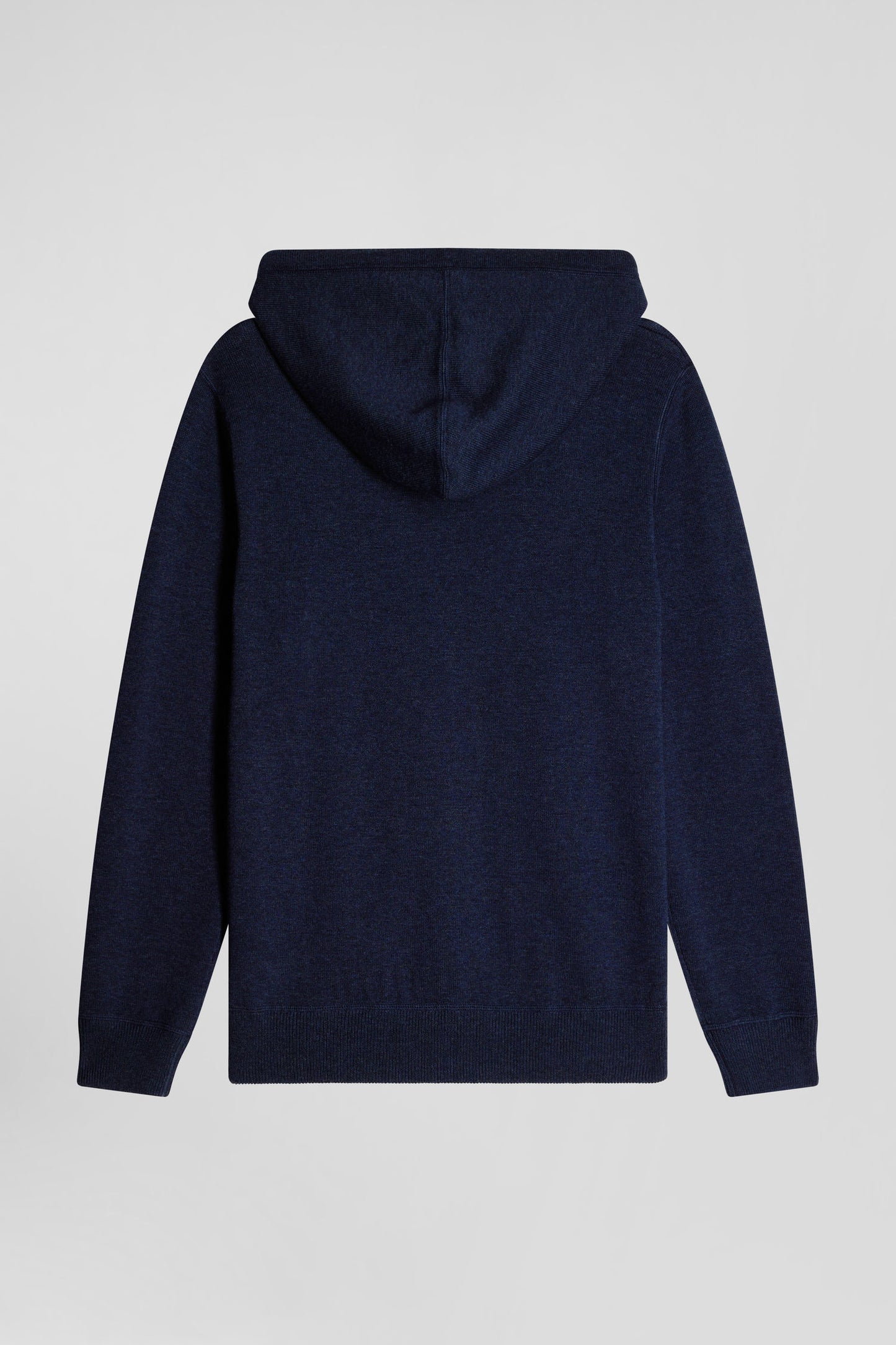 Regular navy blue wool and cotton knitted zip-up jumper