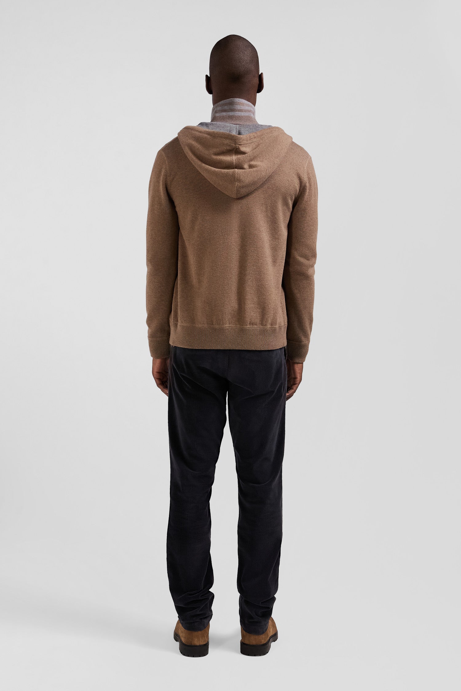 Sweatshirt zippé en maille laine et coton marron coupe Regular