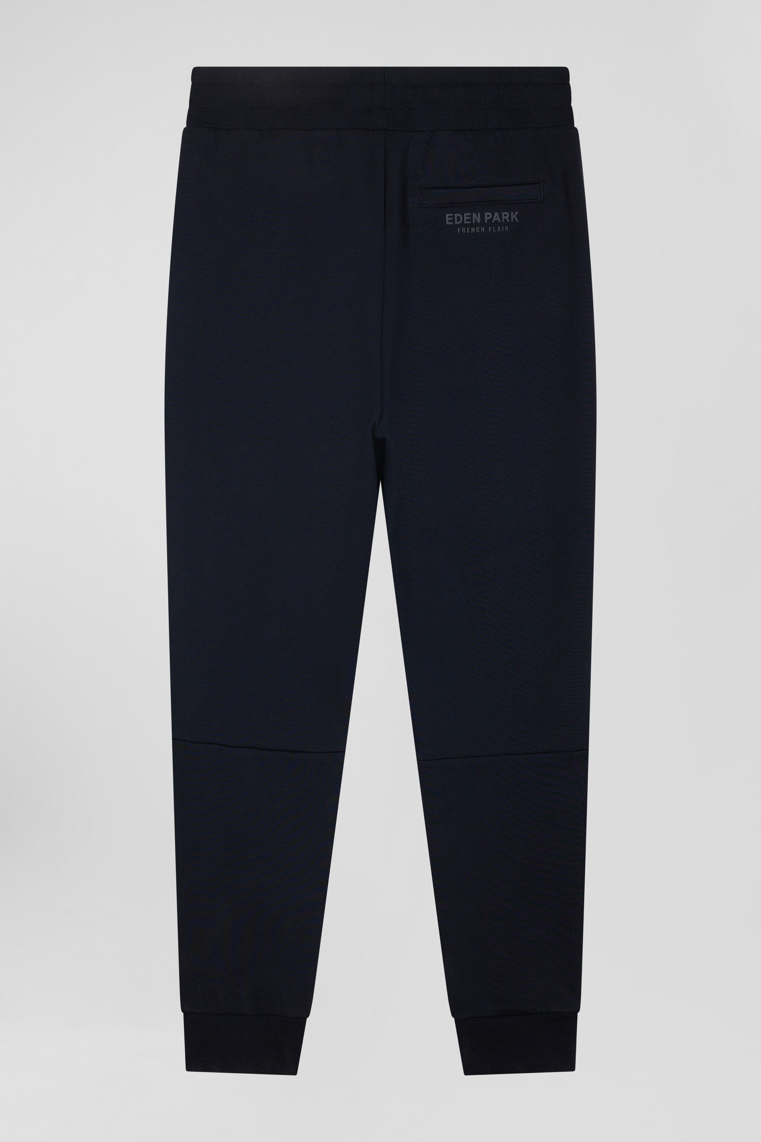 Regular navy blue mixed cotton jogging bottoms with striped trims