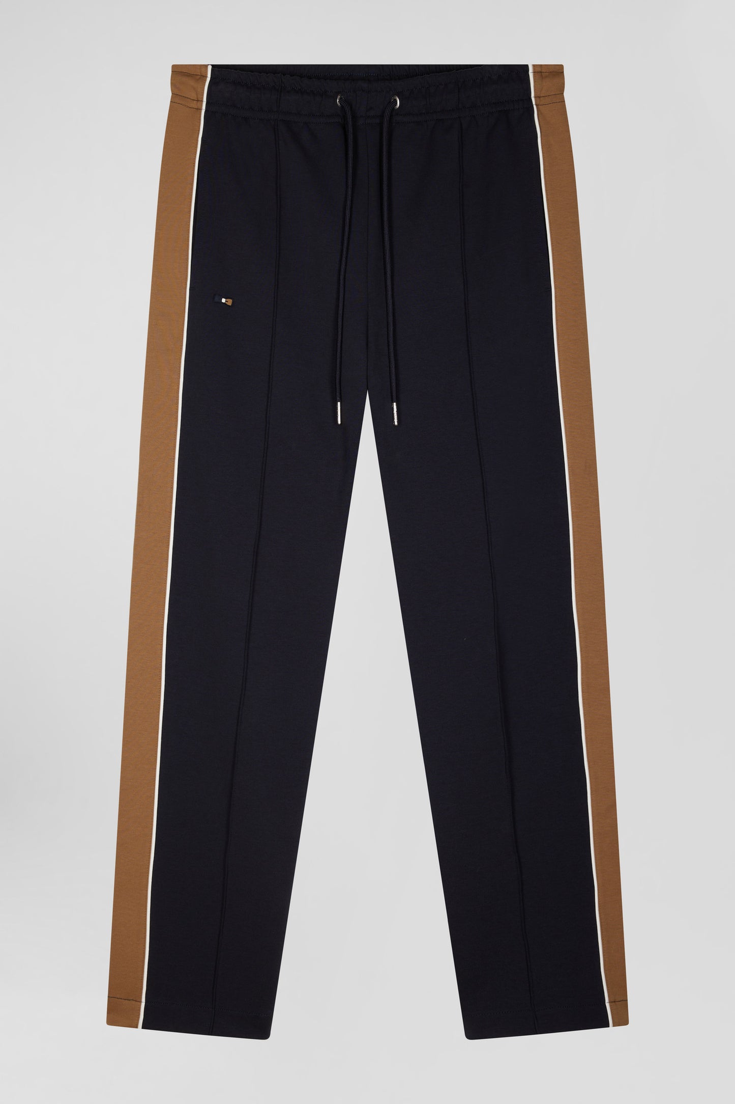 Regular camel mixed cotton jogging bottoms with leg piping