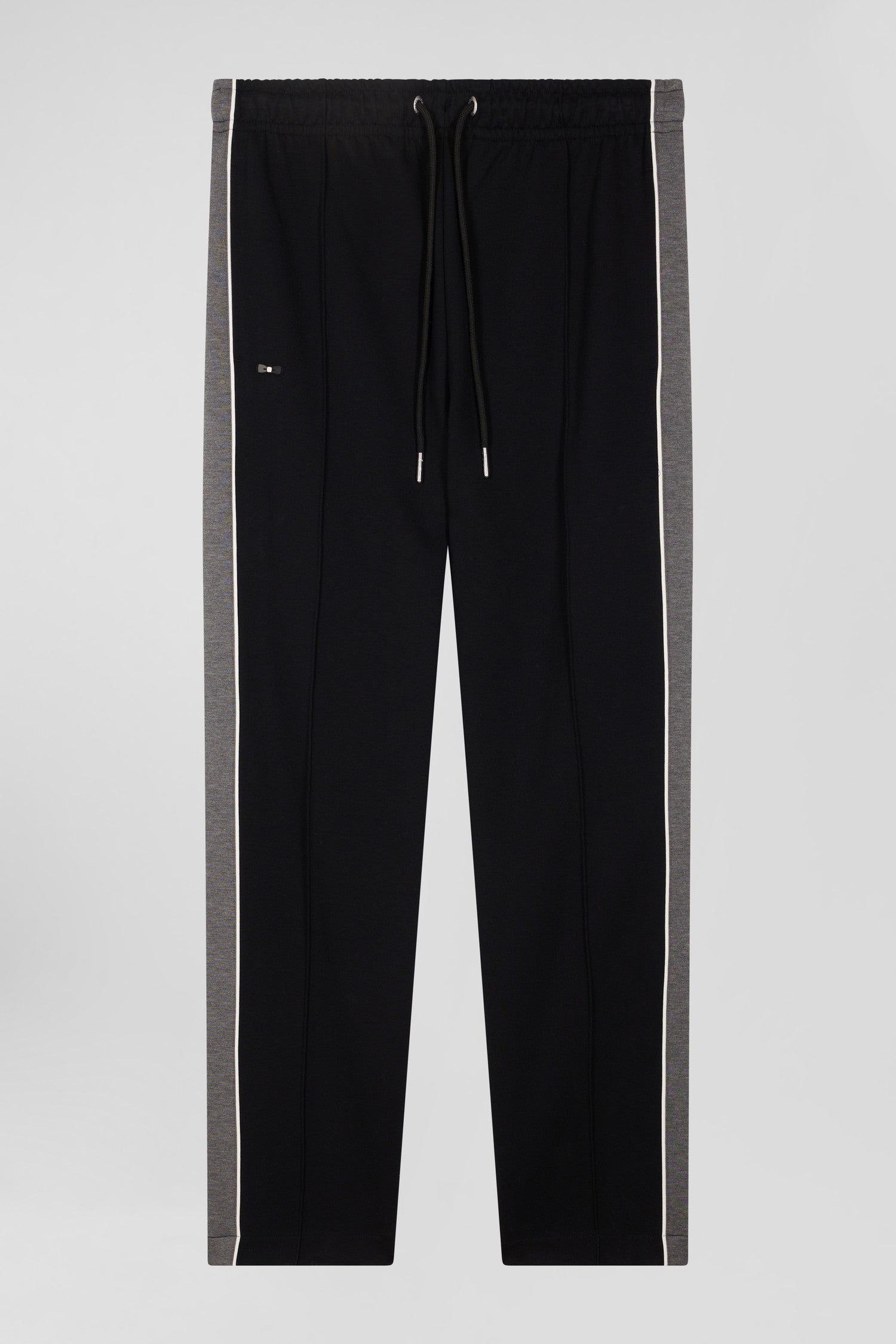 Regular black mixed cotton jogging bottoms with leg piping