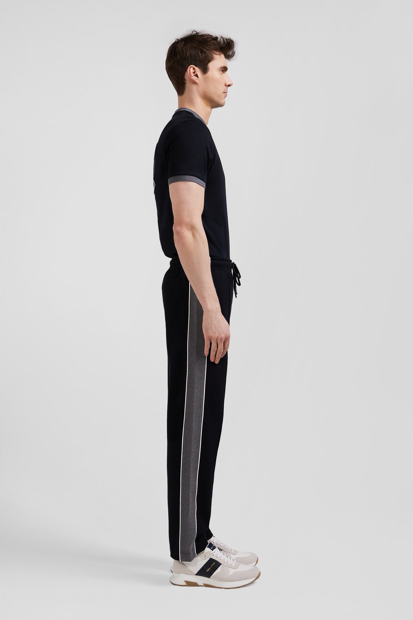 Regular black mixed cotton jogging bottoms with leg piping