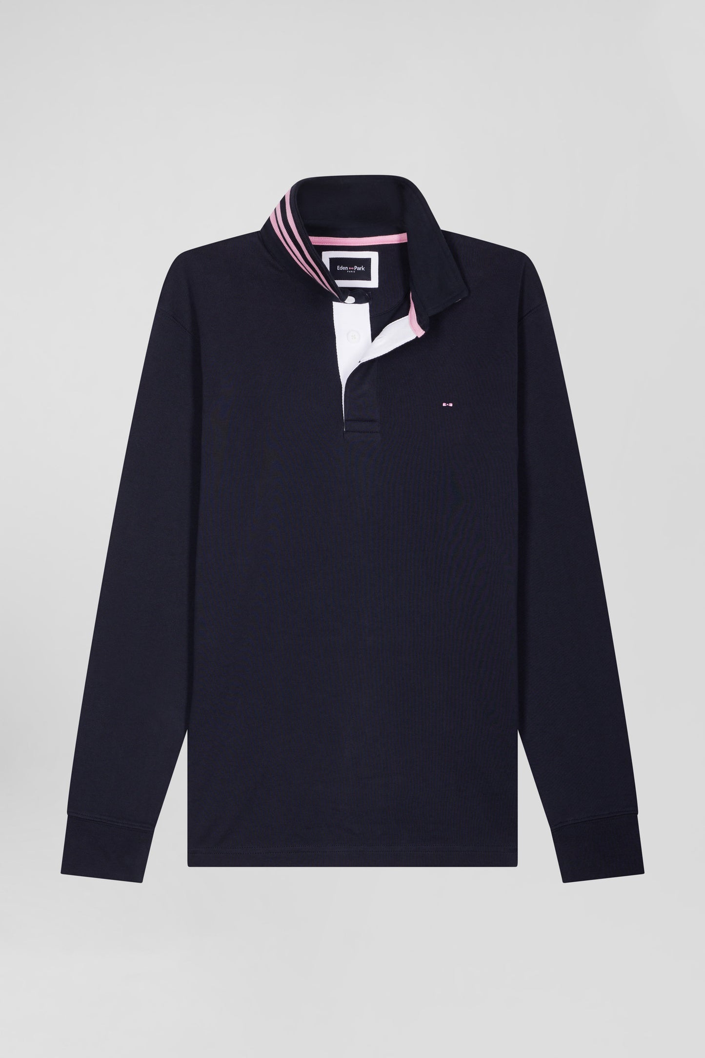 Regular navy blue long-sleeved Pima cotton rugby shirt