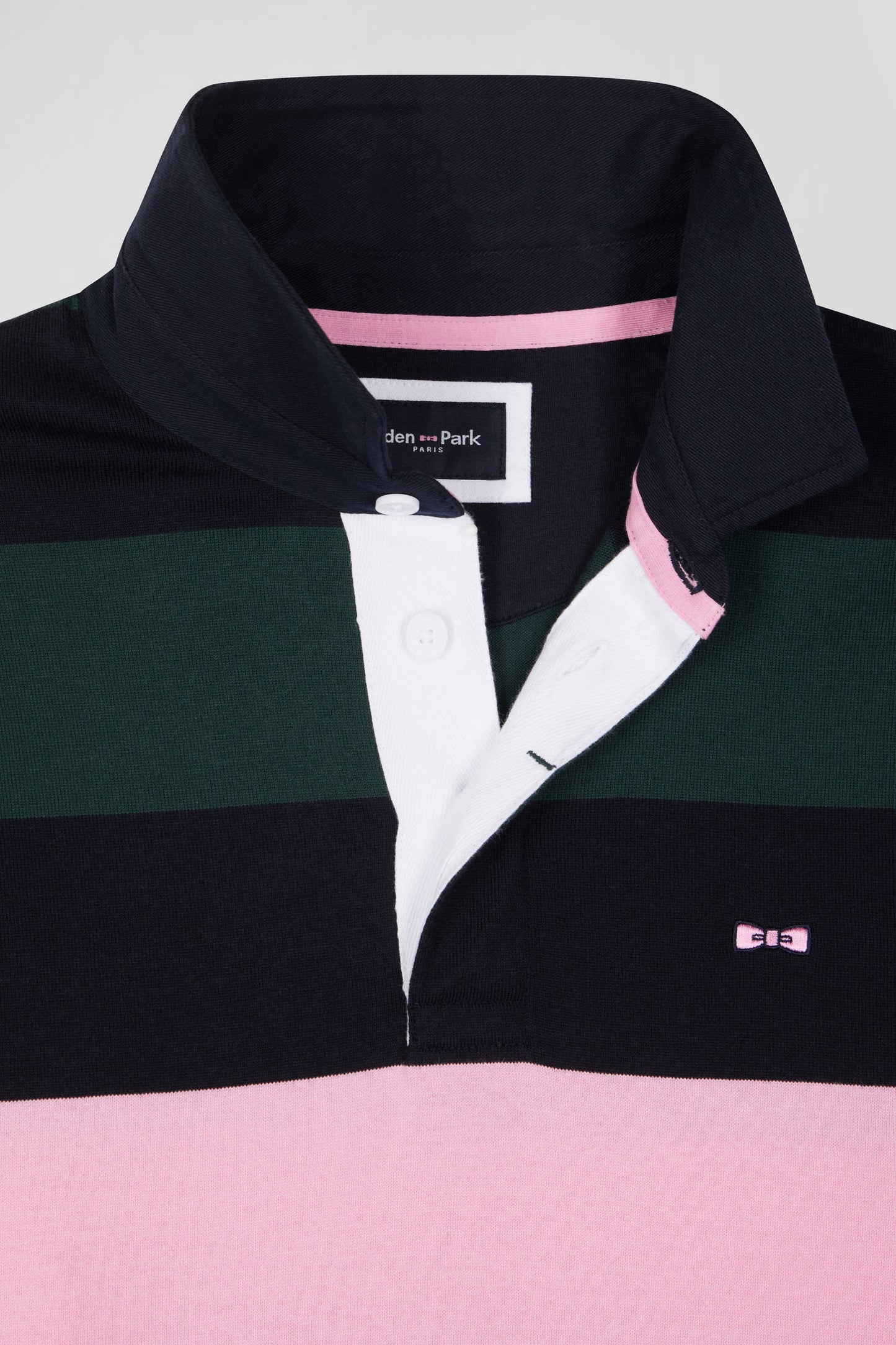 Regular green long-sleeved striped cotton rugby shirt