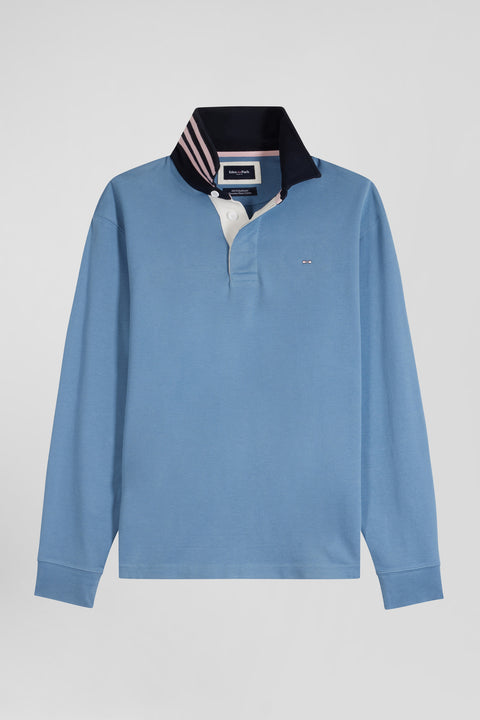 Regular blue long-sleeved Pima cotton rugby shirt - Image 2