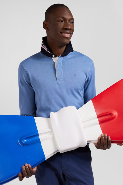 Regular blue long-sleeved Pima cotton rugby shirt - Image 3