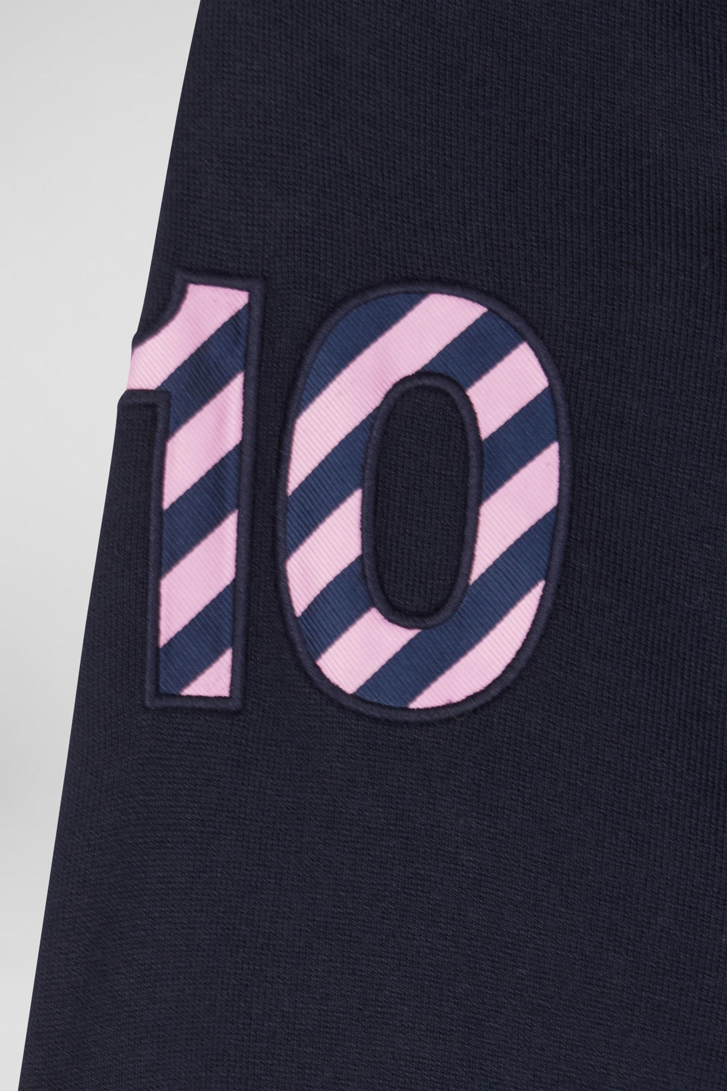 Regular navy long-sleeved cotton rugby shirt with sleeve N°10 embroidery