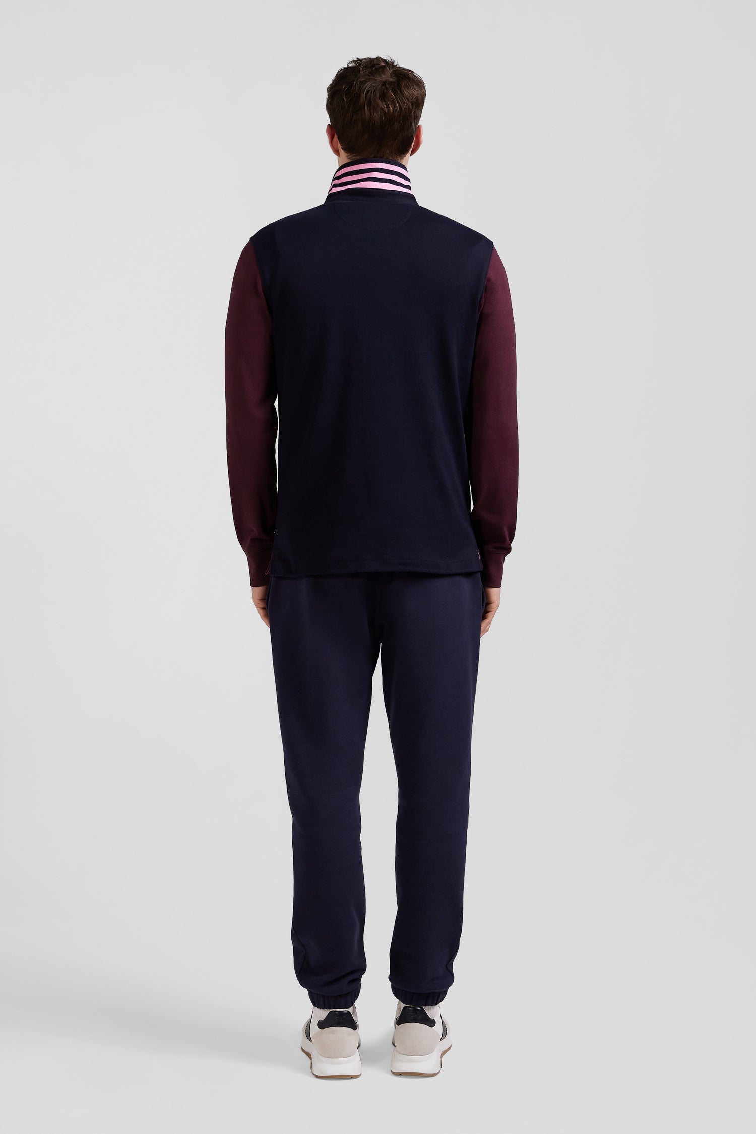 Regular burgundy long-sleeved cotton rugby shirt with sleeve N°10 embroidery