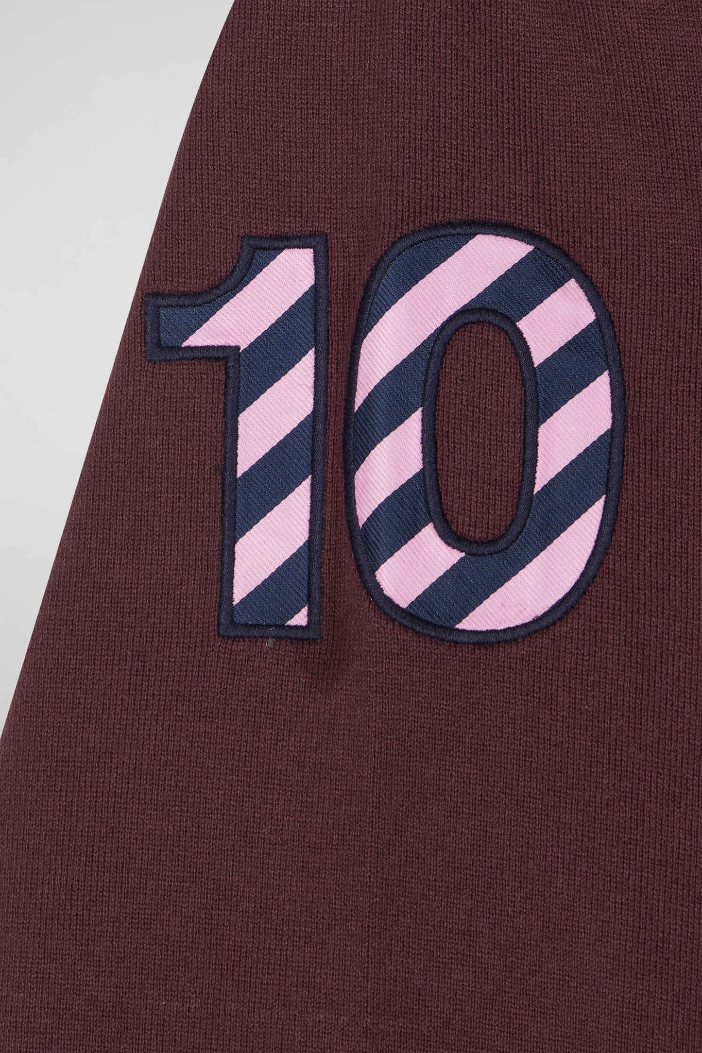 Regular burgundy long-sleeved cotton rugby shirt with sleeve N°10 embroidery