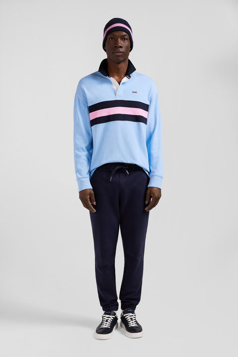 Relaxed sky blue embroidered long-sleeved cotton rugby shirt - Image 1