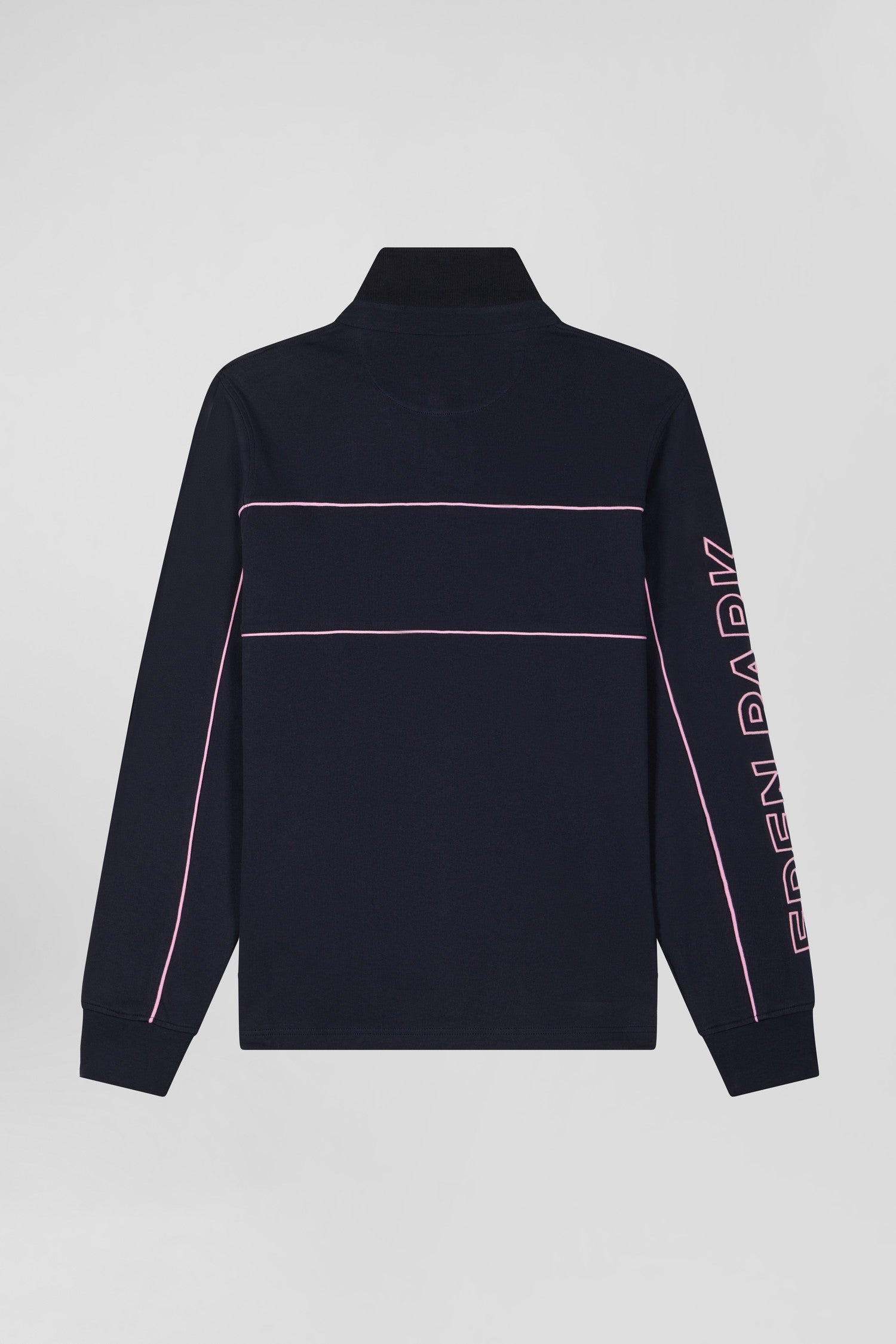 Regular navy long-sleeved cotton rugby shirt with pink piping and Eden Park embroidery