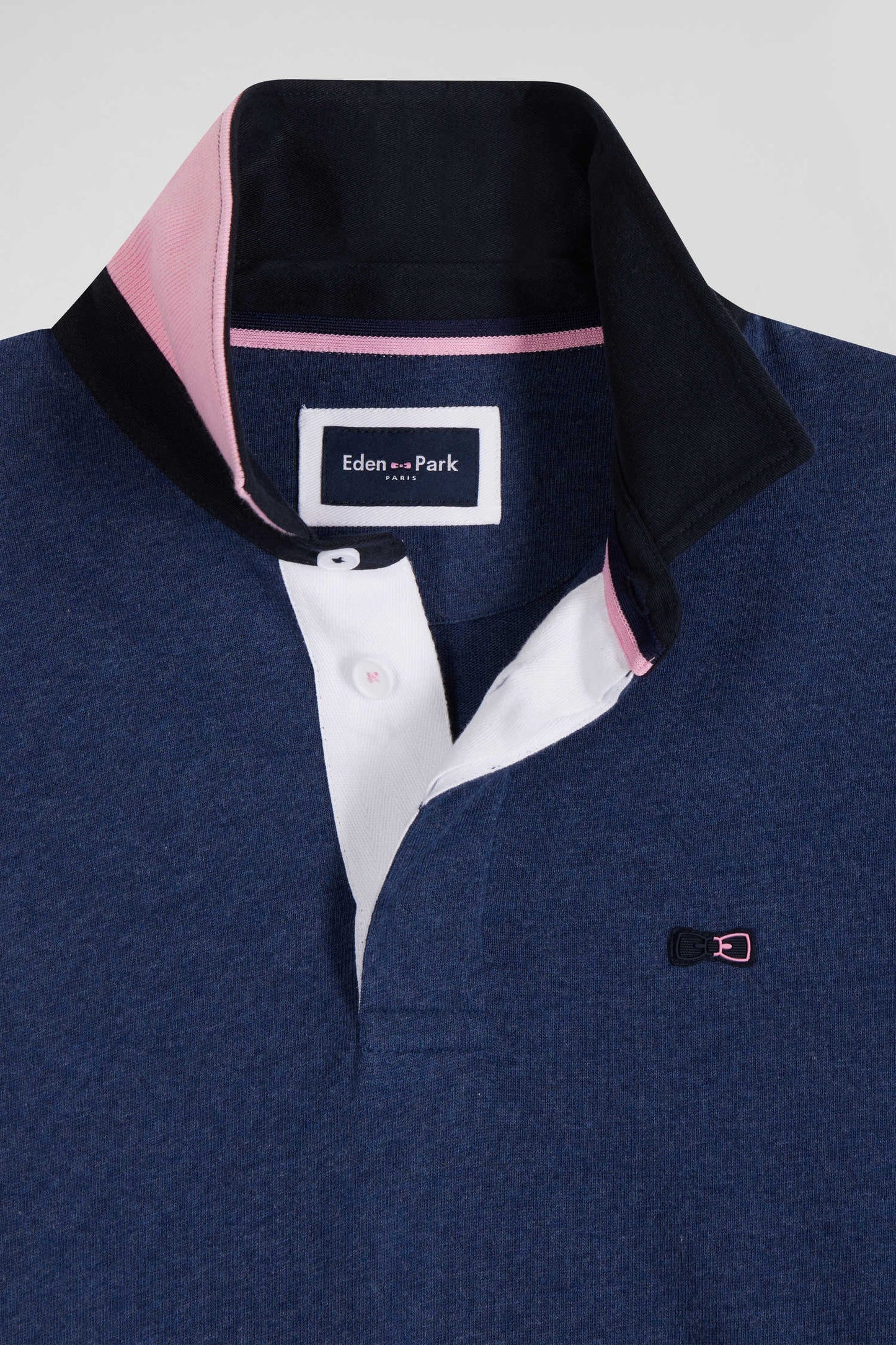 Regular navy long-sleeved cotton rugby shirt with bow tie details