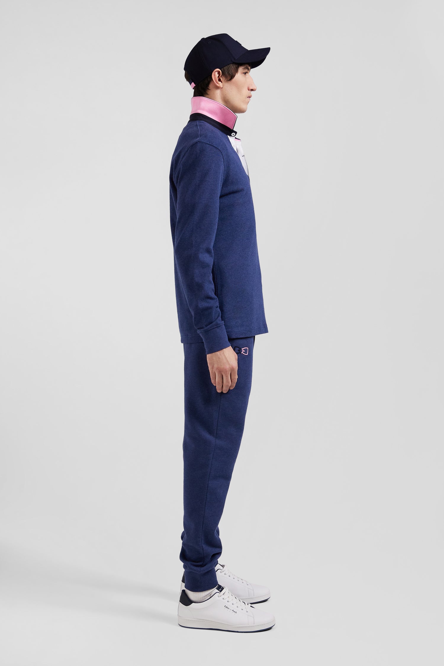 Regular navy long-sleeved cotton rugby shirt with bow tie details